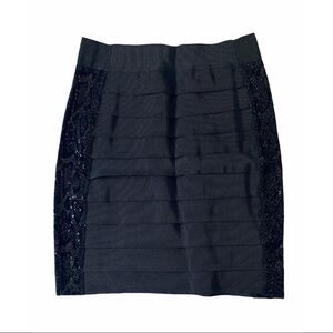 Tory Burch Antiscia Sequin Paneled Bondage Style Pencil Mini Skirt Black Xtra Sm